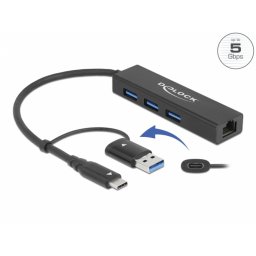 HUB USB 3.2 Gen1 A+C la 3 x USB-A + Gigabit LAN, Delock 64149