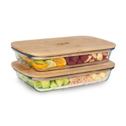 Klarstein Cutie de duzină cu capac de 1,6 litri Set de 2 bucăți Sticlă rezistentă la căldură Bambus (BW-10287-002)