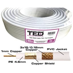 Cablu coaxial 75 ohm RG6 CU si tresa Cupru TED