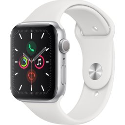 Ceas Smartwatch Apple Watch Series 5, GPS + Cellular, 44mm Silver Aluminium Case, White Sport Band