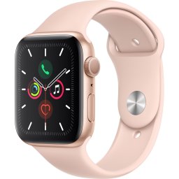 Ceas Smartwatch Apple Watch Series 5, GPS, 44mm Gold Aluminium Case, Pink Sand Sport Band