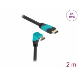 Cablu Ultra High Speed HDMI 8K60Hz/4K240Hz drept/unghi 90 grade jos T-T 2m Negru/Bleu, Delock 86992