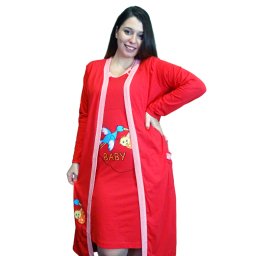 Compleu maternitate, Camasa alaptat + Halat gravide, Red, Maneca Lunga