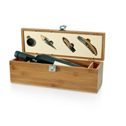 Set cutie si 4 accesorii vin, Everestus, WE, bambus si zinc, natur