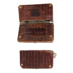 Portofel tutun piele naturala Kavatza Wallet Woven Havana (small) Antique Style maro