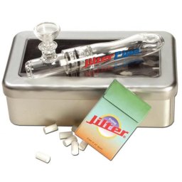 Pipa sticla Jilter + Filtre in Cutie metalica 13cm