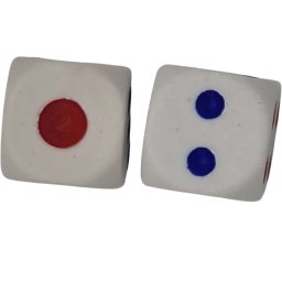 2 zaruri, 12 mm, albe cu puncte albastre si rosii