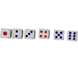 10 zaruri, 12 mm, albe cu puncte albastre si rosii