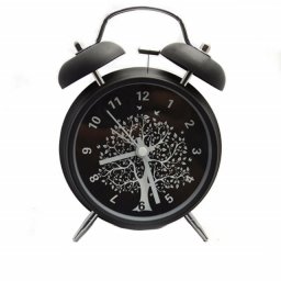 Ceas de masa desteptator Pufo Tree of Life, metalic, 16 cm, negru- design elegant cu simbolul Arborelui Vietii