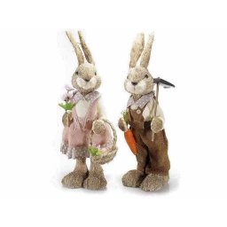 Set 2 figurine Iepurasi din fibre naturale si textil 21x15x58 cm
