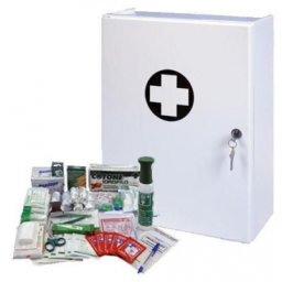 Trusa metalica de prim ajutor pe perete, cu cheie, 42 x 31 x 15, continut PRODUCtIE
