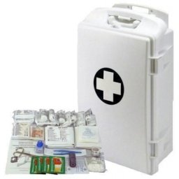 Trusa mobila de prim ajutor din plastic, de perete, cu cheie, 43 x 28 x 14, continut BIROU
