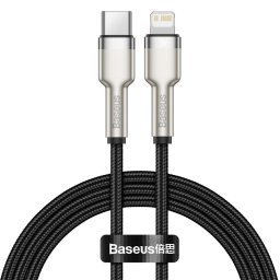 Cafule Series Metal Type-C la Lightning PD Black 20W, 1m, impletitura nylon