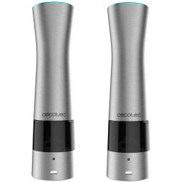 Set Rasnita electric Cecotec 2buc Instant Mill Press Duo, 9V,otel inoxidabil, pentru sare, Piper,cafe, Gri