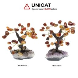 Pomul Vietii din Carneol cu Suport de Ametist - 14-16 x 13-14 x 13-14 cm - 1 Buc