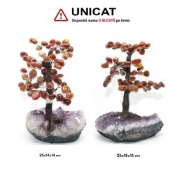 Pomul Vietii din Carneol cu Suport de Ametist - 25 x 14-18 x 14-15 mm - 1 Buc