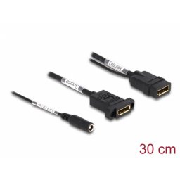 Cablu Displayport 4K60 Hz cu alimentare DC 2.1 x 5.5 mm M-M 0.30m panel-mount, Delock 87039