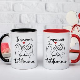 Set 2 cani cuplu personalizate cu textul Impreuna pentru totdeauna