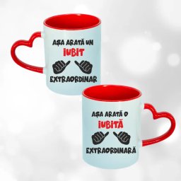 Set 2 cani cuplu personalizate cu textul Asa arata un iubit extraordinar, Asa arata o iubita extraordinara