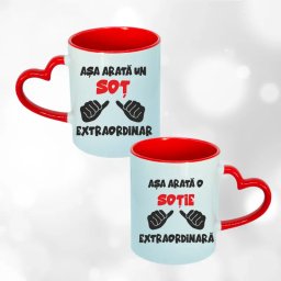 Set 2 cani cuplu personalizate cu textul Asa arata un sot extraordinar, Asa arata o sotie extraordinara