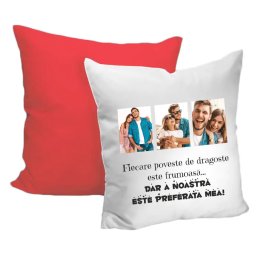 Perna personalizata cu 3 poze model Povestea noastra de dragoste