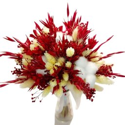 Buchet cununie/nunta din flori uscate, alb - burgundy - AMB201005