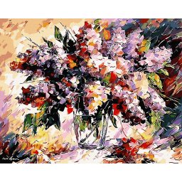 Set pictura pe numere, cu sasiu, Buchet de liliac - Leonid Afremov , 40x50 cm