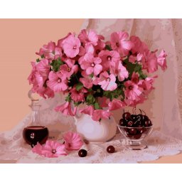 Set pictura pe numere premium, cu sasiu, Flori si cirese, 40x50 cm