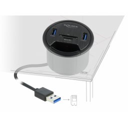 HUB USB 3.2 Gen 1 cu 2 x USB-A + slot micro SD/SD montare masa, Delock 64152