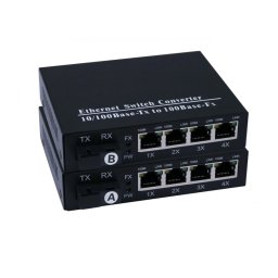 Kit media convertoare fibra optica wdm 10/100 SC 20 km cu 4 porturi rj45