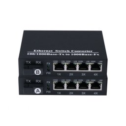 Kit media convertoare fibra optica wdm Gigabit SC 20 km cu 4 porturi RJ45