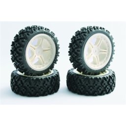 Set roti pentru automodele on-road -Anvelope Rally Block montate pe jante albe cu spite-set 4 buc