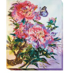 Set broderie cu margele cusute, Bujori chinezesti, 27 culori, 31x38 cm