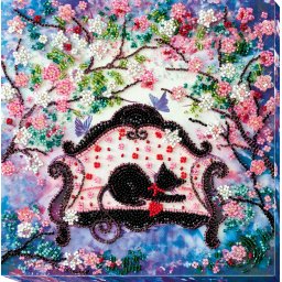 Set broderie cu margele cusute, Oaspete de primavara, 17 culori, 20x20 cm