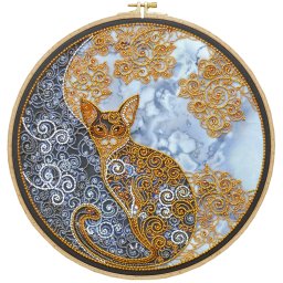 Set broderie cu margele cusute, Pisica lunii, 15 culori, 32x32 cm