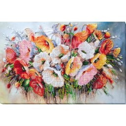 Set broderie cu margele cusute, Flori delicate, 27 culori, 40x27 cm