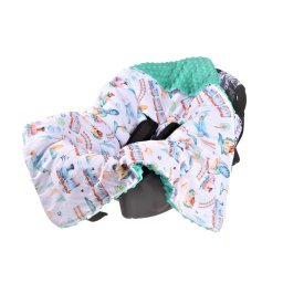 Paturica scaun auto model trenulete si plus minky turquoise