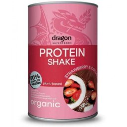 Shake proteic capsuni si cocos bio 450g Dragon Superfoods