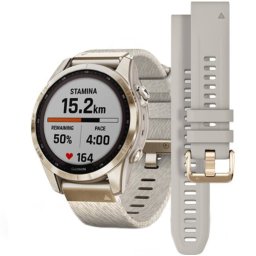 Ceas Smartwatch Garmin Fenix 7S Sapphire Solar, 42 mm, ANT+, GPS, Cream Gold/Cream Heathered