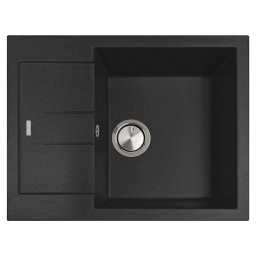 Chiuveta bucatarie granit CookingAid Amanda AM6510 Neagra Black Metal quartz reversibila stanga dreapta cu picurator + accesorii montaj