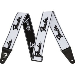 Fender WeighLess 2 Running Logo Strap White and Black