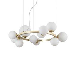 Lustră design Perlage 283807, D:73 cm, 11x4W G9 LED, metal alamă, sticlă albă