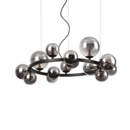 Candelabru Perlage 271385, D:85 cm, 14x4W G9 LED, metal negru, sticlă fumurie