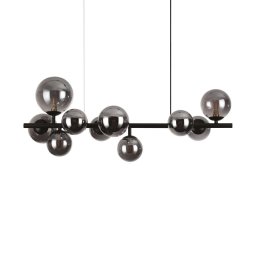 Lustra design Perlage 271408, L:81 cm, 10x4W G9 LED, metal negru, sticlă fumurie