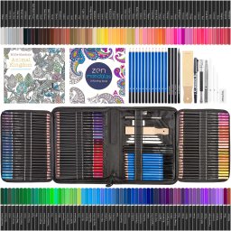 Set creioane pentru desen, schite, 148 piese colorate cu carti de colorat