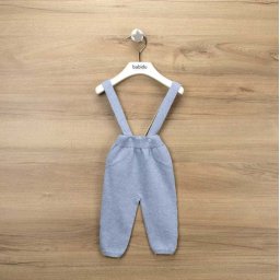 Pantaloni tricotati cu bretele bleu Babidu