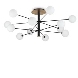 Lustră 12 globuri Cosmopolitan, 12xG9 LED, D:145 cm H:53,5 cm, metal negru, alamă