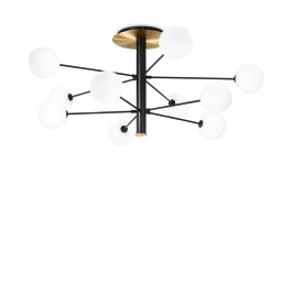 Lustră 10 globuri Cosmopolitan, 10xG9 LED, D:124 cm H:53,5 cm, metal negru, alamă