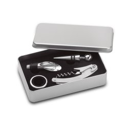 Set vin in cutie metalica, otel inoxidabil, Everestus, AV13, argintiu mat