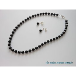 Set colier şi cercei din onix faţetat mic cu accesorii din argint